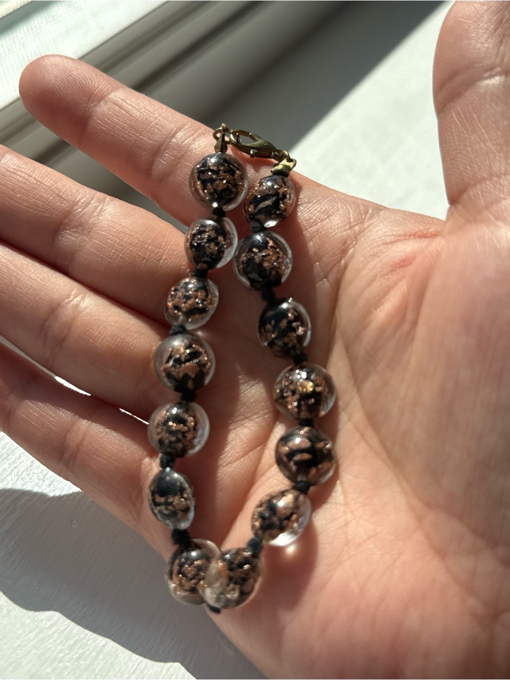 Handmade Black and Gold Glass Bead Bracelet